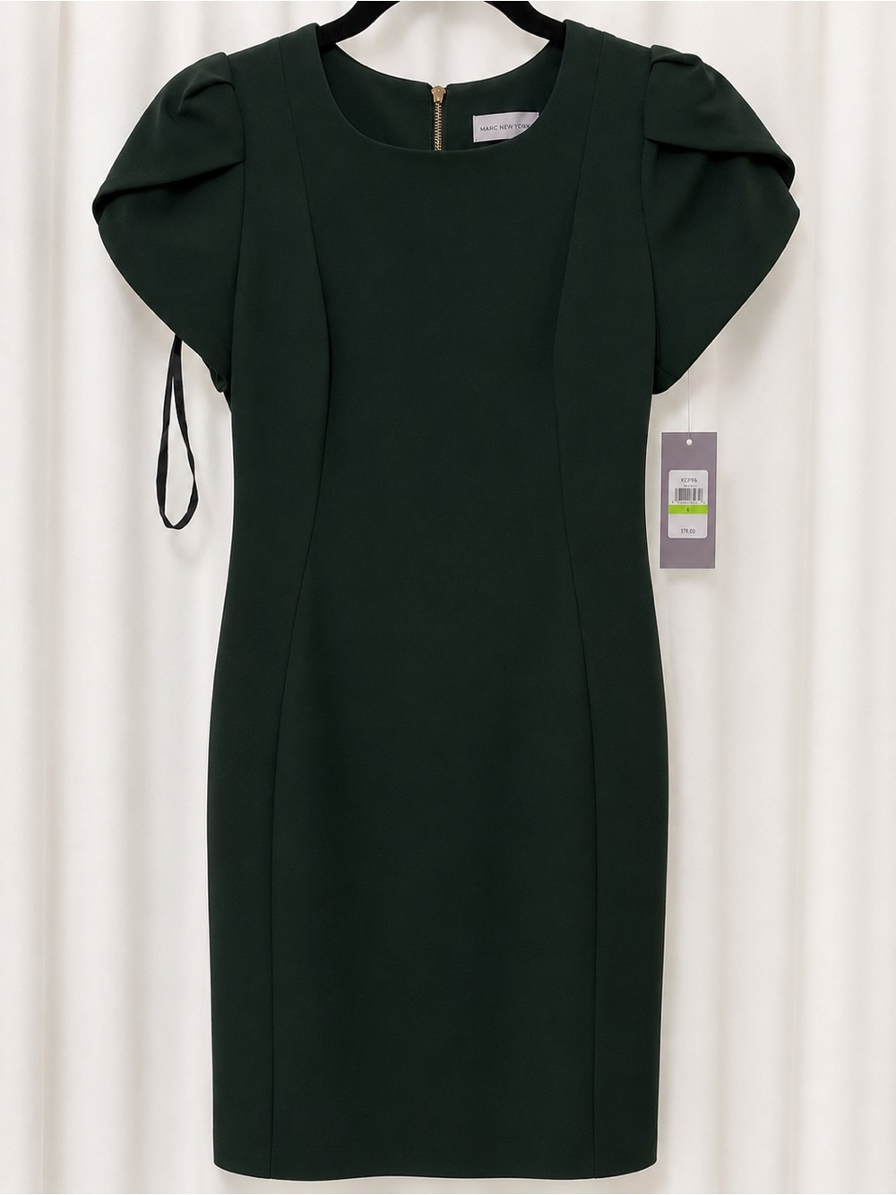 Dark Green Puff-Sleeve Midi Sheath Dress